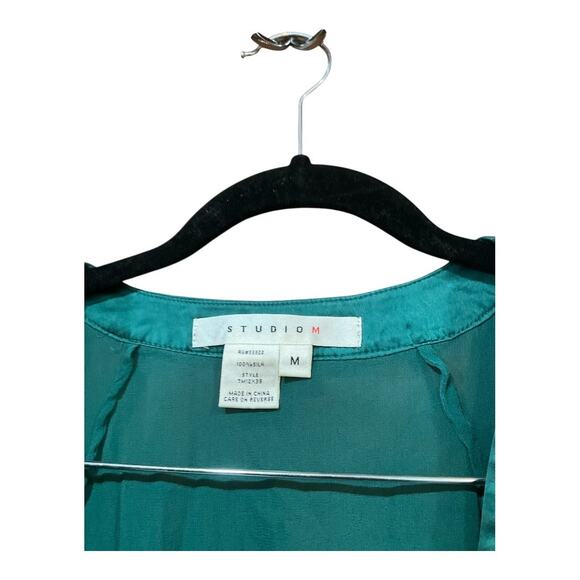 Y2K Studio M Top Women Medium Green 100% Silk - Picture 2 of 5